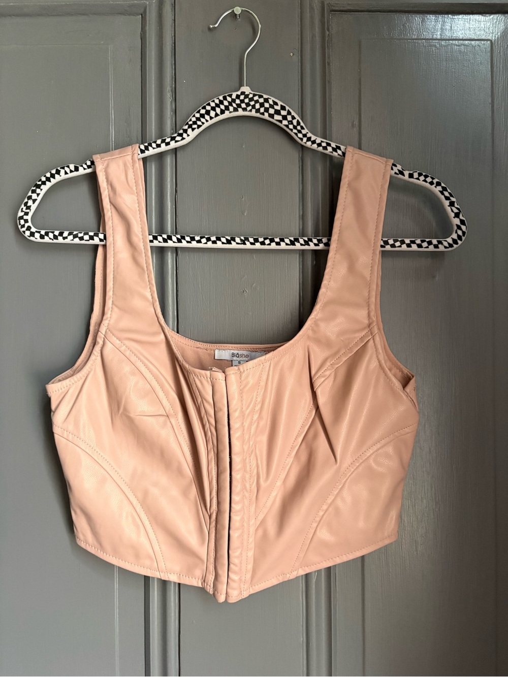 Blush Pink Leather Zip-Front Crop Tank Top